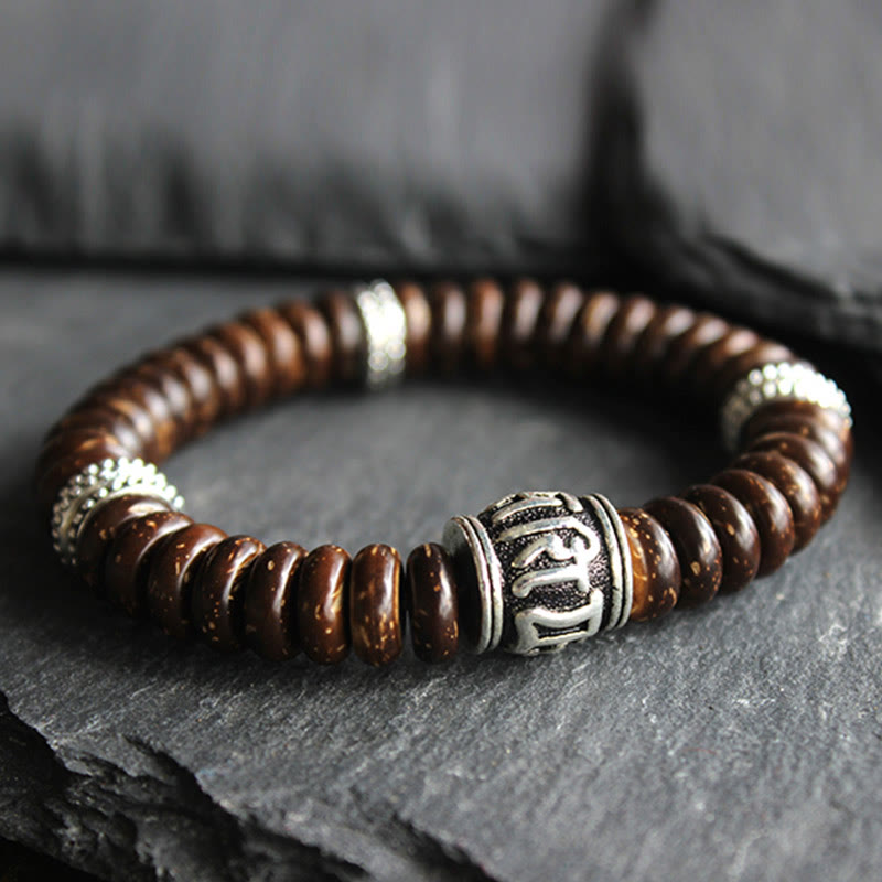 Buddha Stones Natural Tibetan Coconut Shell Om Mani Padme Hum Positive Bracelet Bracelet BS 1