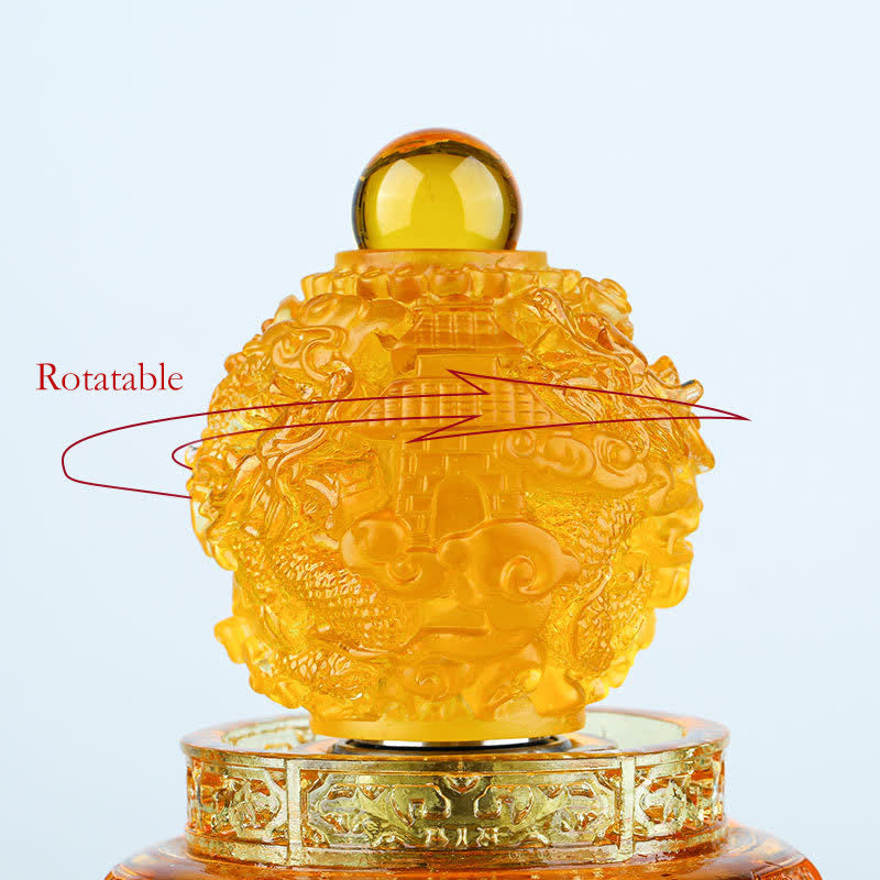 Buddha Stones Feng Shui Auspicious Dragon Handmade Liuli Crystal Rotatable Art Piece Luck Home Office Decoration Decorations BS 7