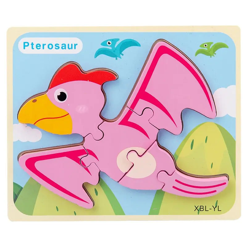 Fidtoy Cartoon Dinosaur 3D Wooden Puzzle – Wooden Dinosaur Puzzle for Toddlers, Shape Matching, Fine Motor Skills, Early Learning Toy