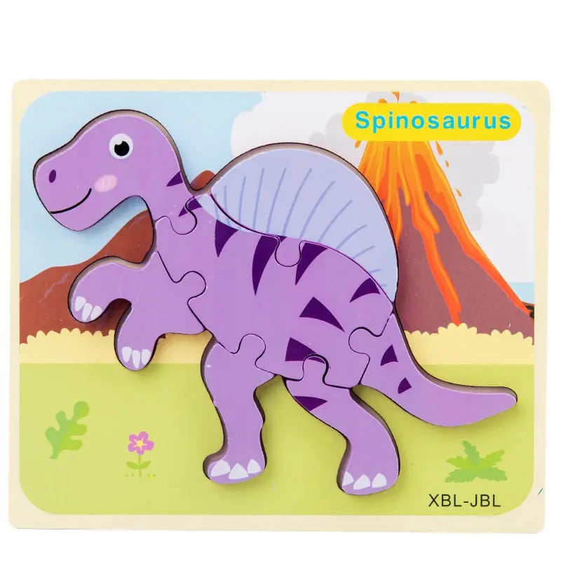 Fidtoy Cartoon Dinosaur 3D Wooden Puzzle – Wooden Dinosaur Puzzle for Toddlers, Shape Matching, Fine Motor Skills, Early Learning Toy