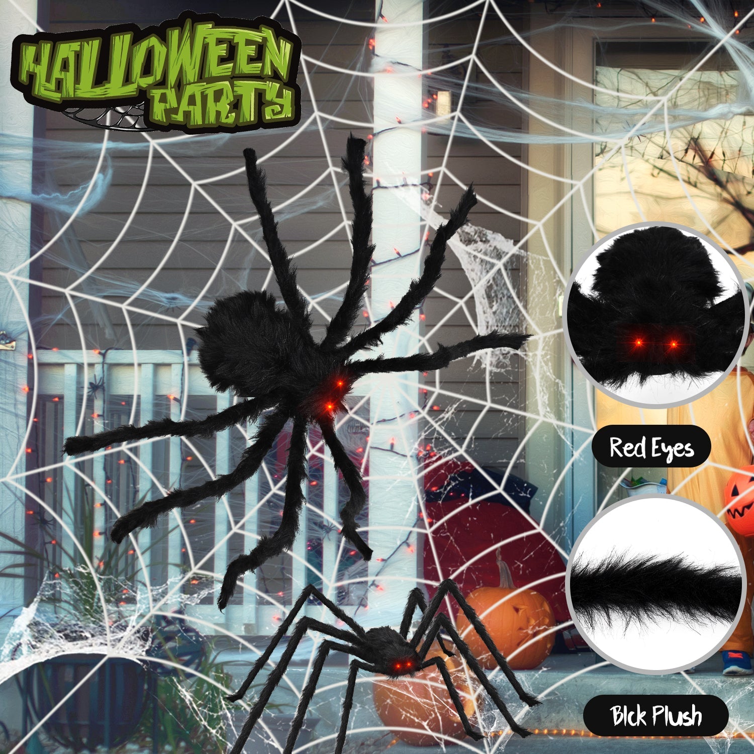 Fidtoy Juego de 2 arañas gigantes decorativas de Halloween