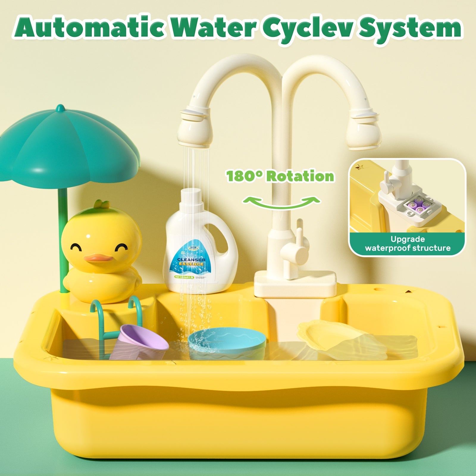 Juego de cocina de juguete con fregadero de agua corriente Fidtoy para niños