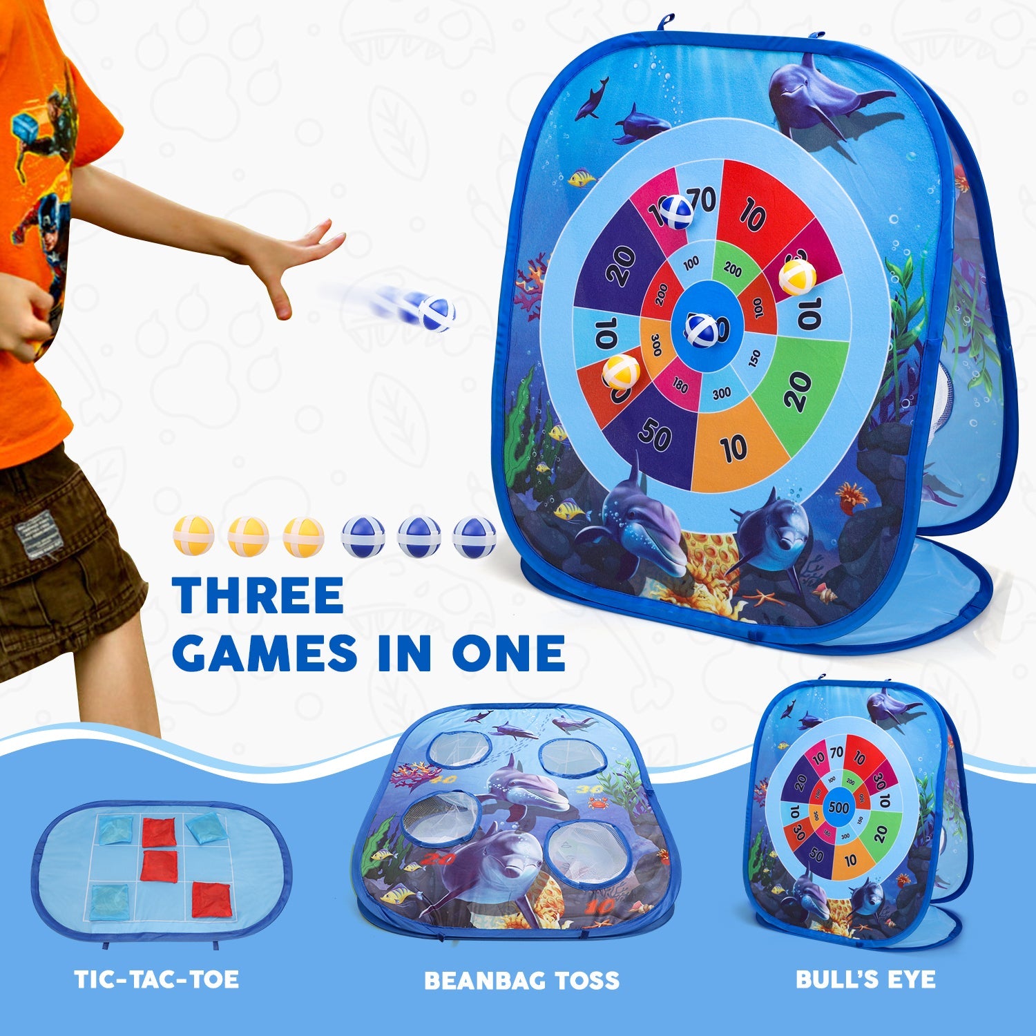 Juego Fidtoy Ocean Bean Bag Toss 2 en 1, juego para niños al aire libre