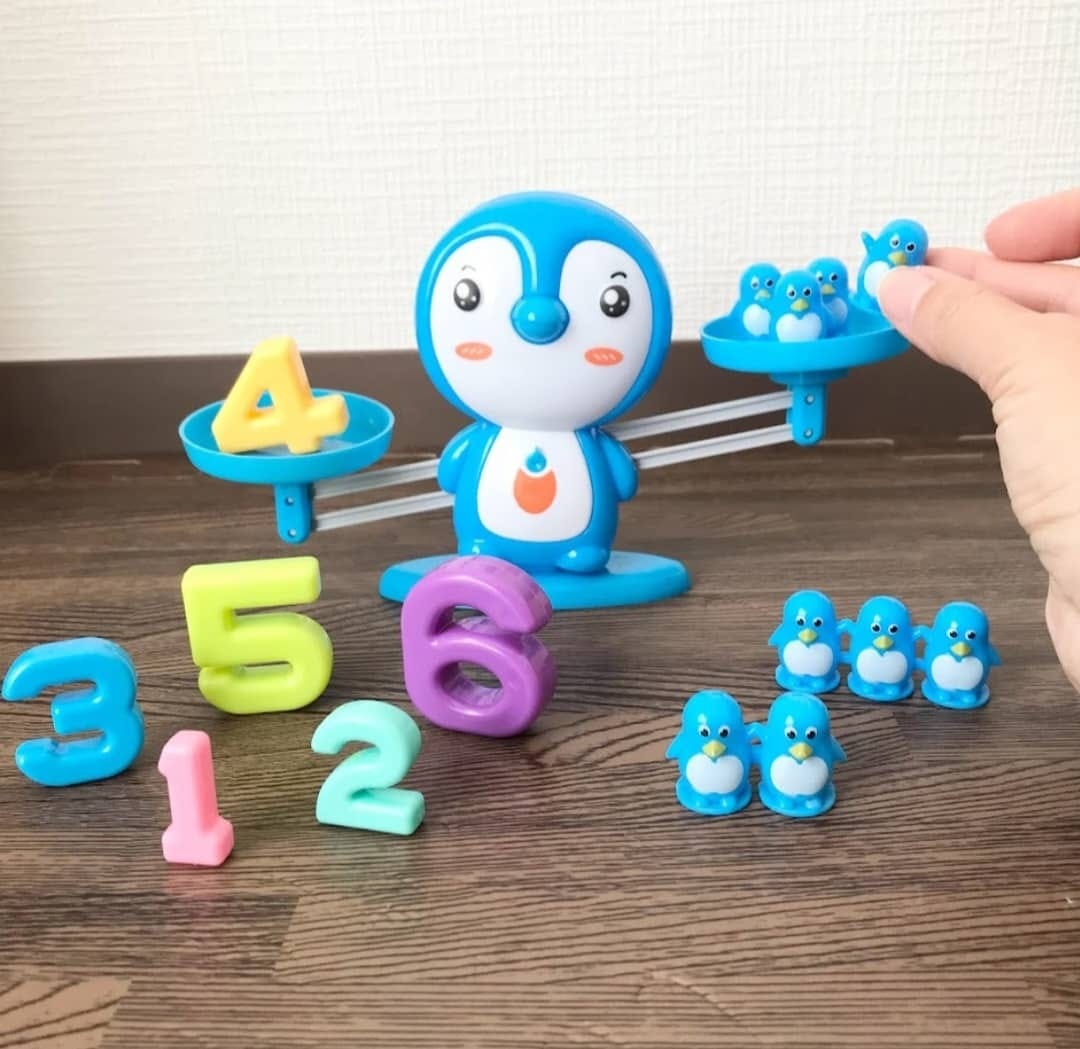 Fidtoy Penguin Balance Scale Mathematics Learning Kit Plastic Math Counting Balance Toy with 100 Weights for Kids Ages 3+