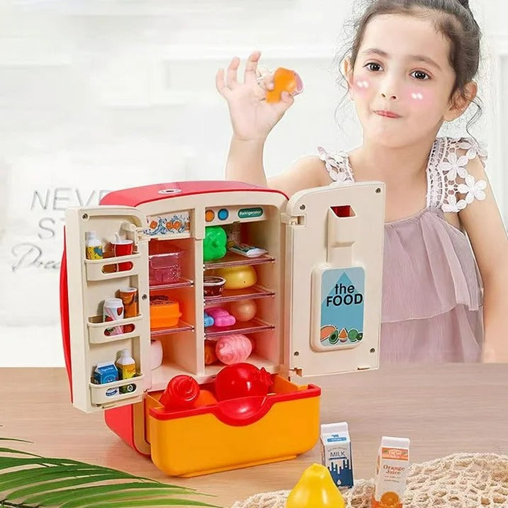 Fidtoy Mini Fridge Refrigerator Pretend Play Toy for Kids Kitchen Role Play Learning Set