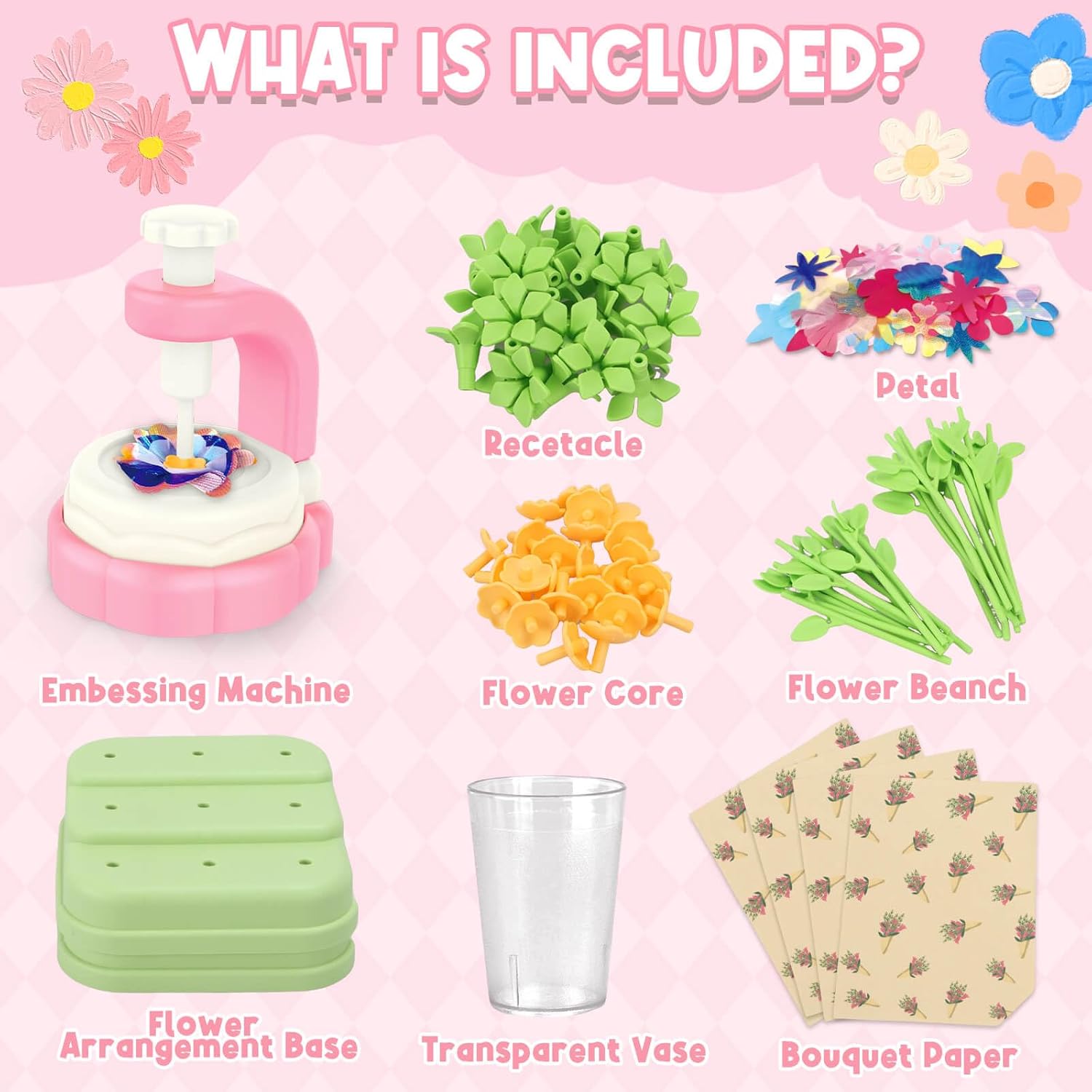 Fidtoy Juego de máquina giratoria para hacer ramos de flores de tela DIY – Juguete educativo creativo para niños