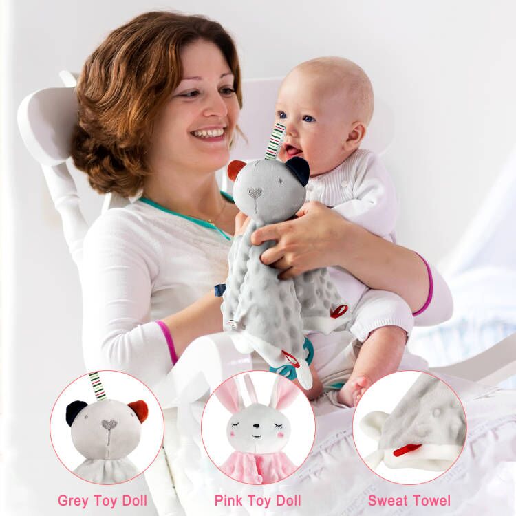 2 Pair Baby Comforter Blanket for New-born Toys Sensory Toys for Babies Baby New-born Animal Soft Toys Gifts Soft Touch Cuddle Snuggle Toys
