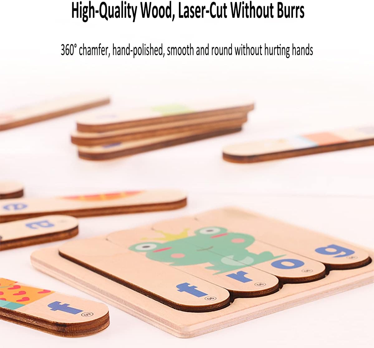 Fidtoy Wooden Spelling Learning Stick Puzzle Alphabet Word Matching Game for Kids Ages 2 to 6