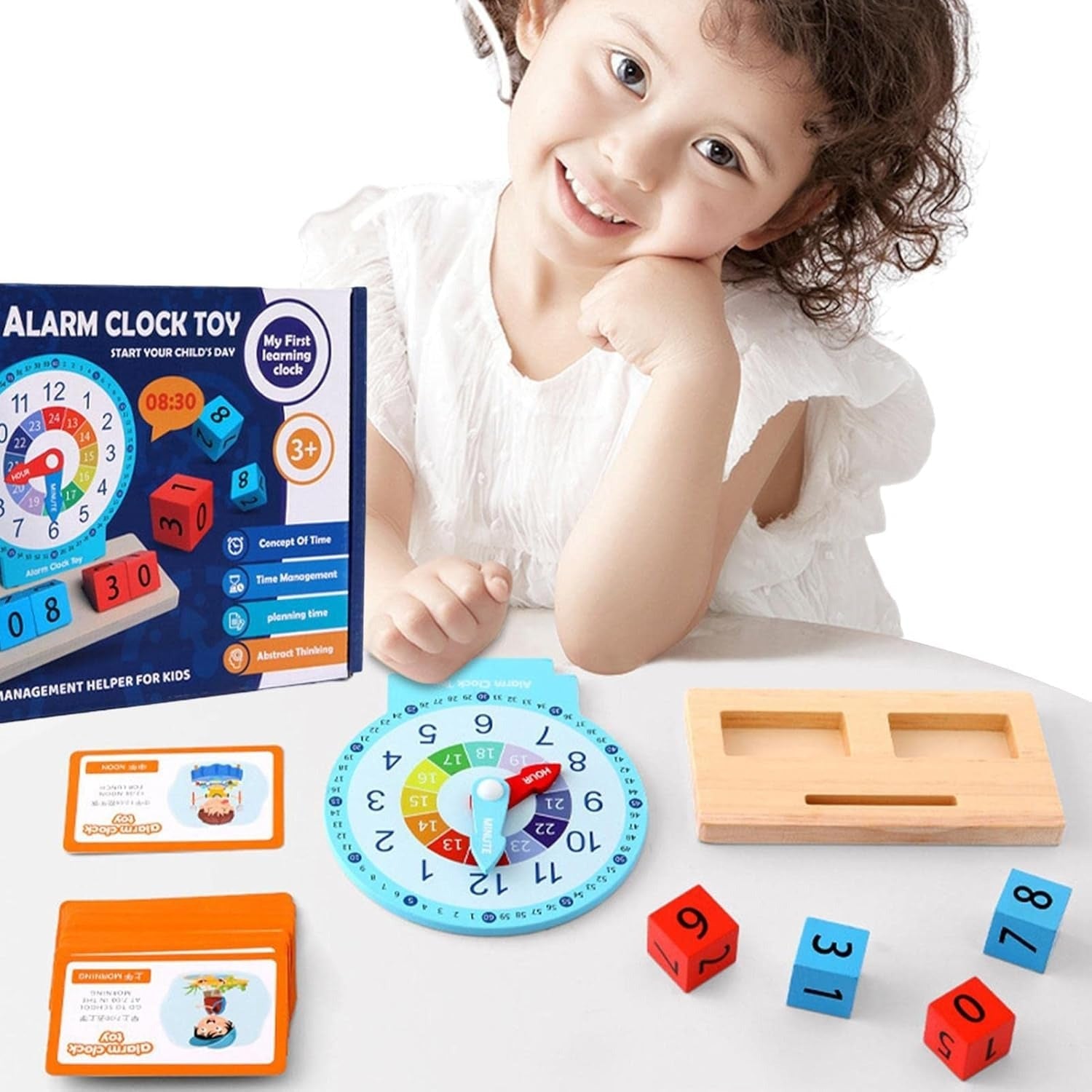 Fidtoy Wooden Clock Telling Time Pretend Play Kit for Kids | Montessori Time Learning Clock, Analog Digital Matching, Q&A Cards, Fine Motor & Hand-Eye Coordination Toy Age 2-6