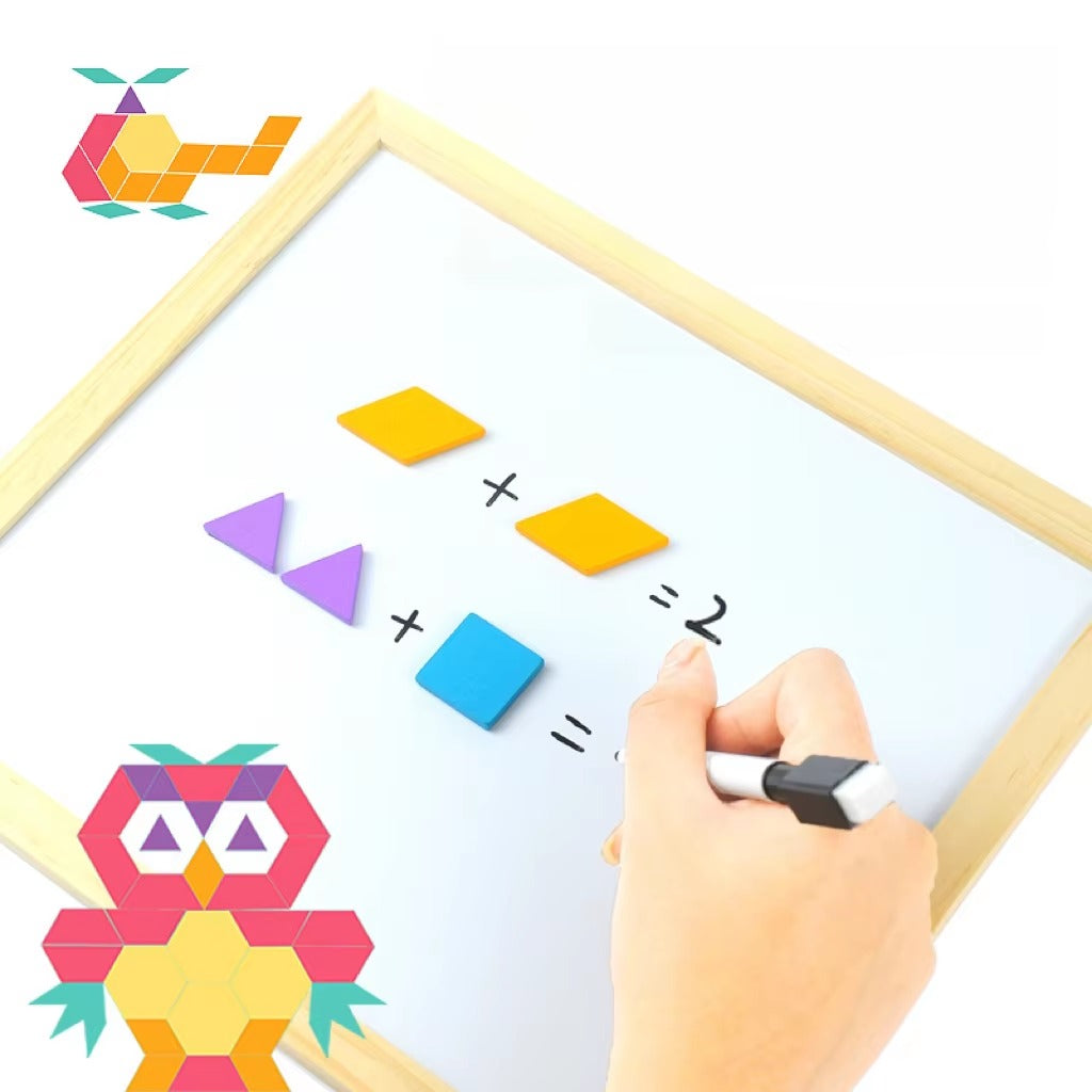 Fidtoy Magnetic Geometry Wooden Puzzle Drawing Board 168 Pieces Shape Learning Toy Age 2-5