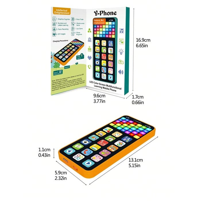 Fidtoy Rechargeable Baby Y-Phone Toy for Kids LED Light Learning Phone with Music Games Numbers Letters Colors