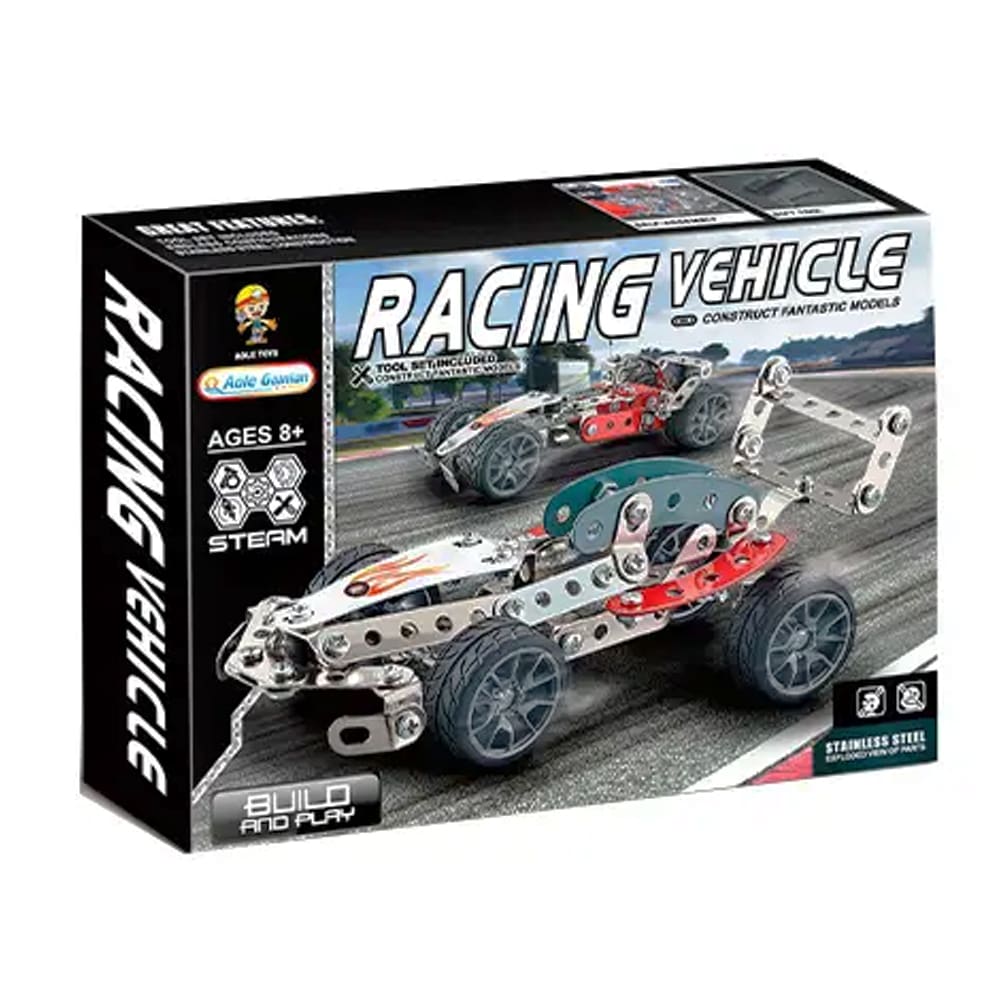 Fidtoy STEAM Racing Vehicle Steel Construction Model Kit for Kids Ages 8+, 105-Piece Metal Race Car Building Toy with Screws and Nuts