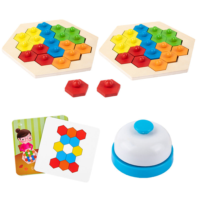 Fidtoy Honeycomb Wooden Puzzle Challenge for Kids Multiplayer Pattern Matching Game