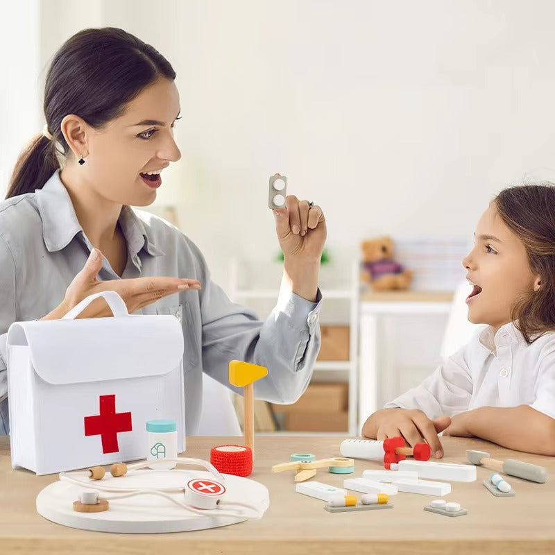 Kit de docteur en bois Montessori pour tout-petits – Jouet médical pour jeu d'imitation