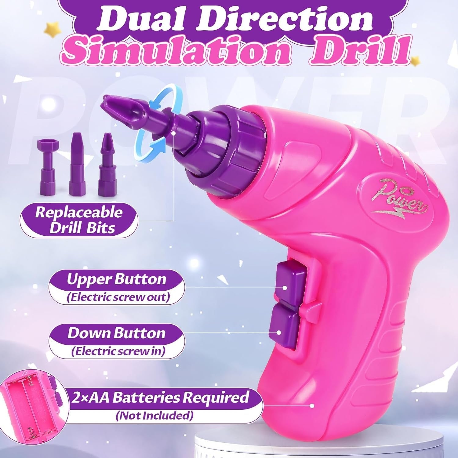 Fidtoy 3 in 1 DIY Creative Magic Panel Electric Drill Tool Play Set for Kids | STEM Construction Building Toy with Portable Storage Case - Pink