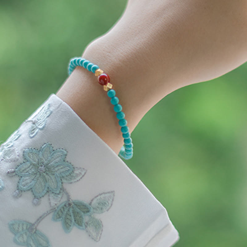 Buddha Stones Turquoise Red Agate Beaded Protection Bracelet 3