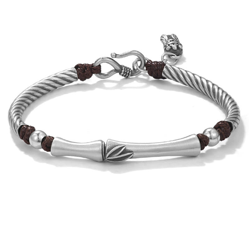 Buddha Stones 999 Sterling Silver Bamboo Pattern Cicada Luck Wealth Bracelet Bracelet BS 15
