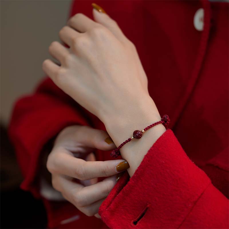 Buddha Stones Cinnabar Jade Lotus Calm Red String Weave Bracelet Bracelet BS 9