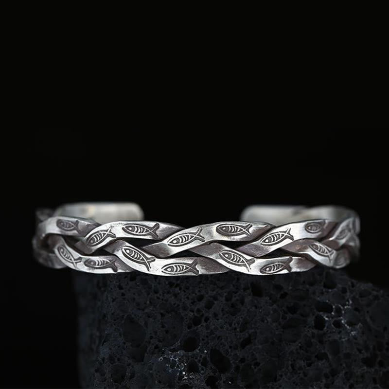Buddha Stones Koi Fish Twisted Design Luck Wealth Cuff Bracelet Bangle Bracelet Bangle BS 9