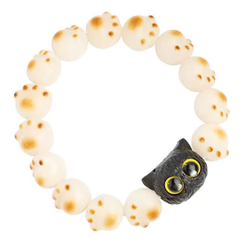 Buddha Stones Natural Bodhi Seed Red Sandalwood Lovely Paw Lucky Cat Peace Bracelet Bracelet BS 6