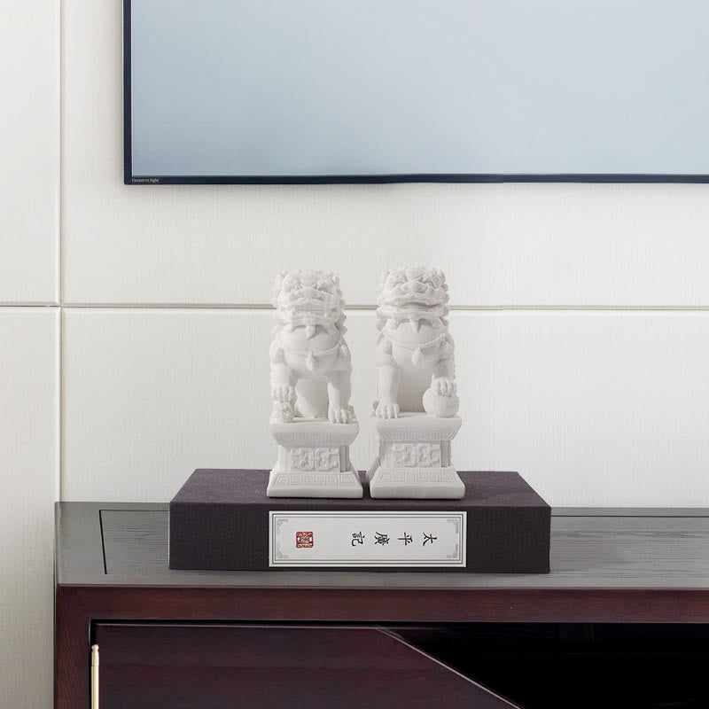 Buddha Stones 2Pcs Lion Statue Courage Strength Resin Home Office Decoration Decorations BS 5