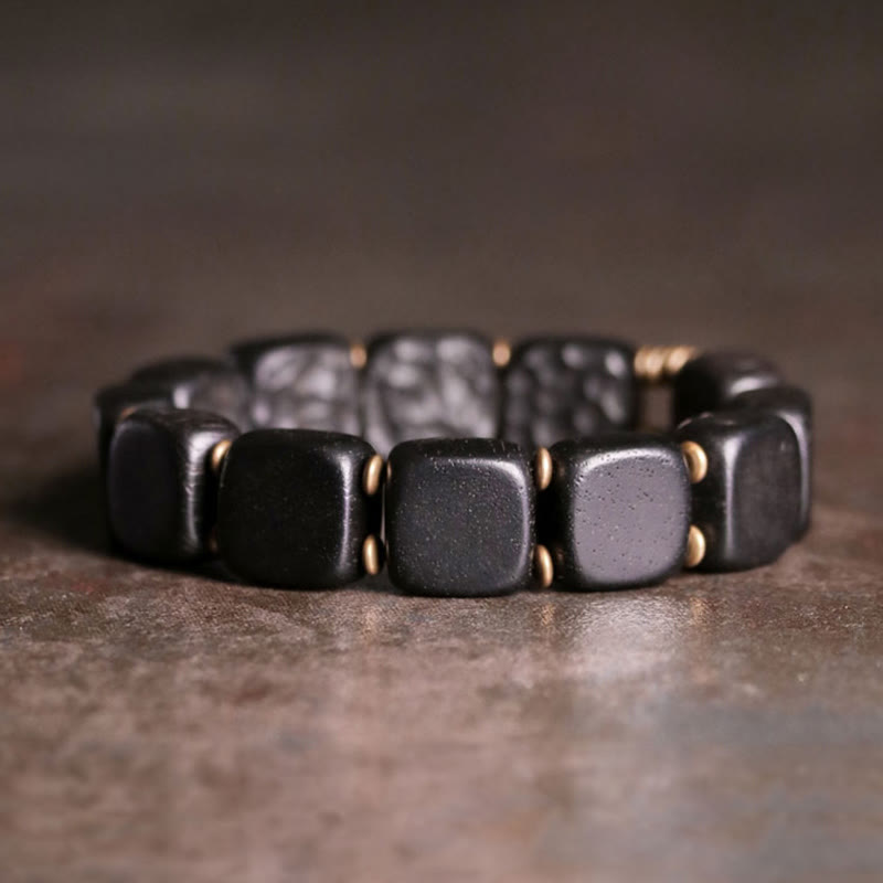 Buddha Stones Retro Ebony Wood Texture Style Copper Peace Balance Bracelet Bracelet BS 2