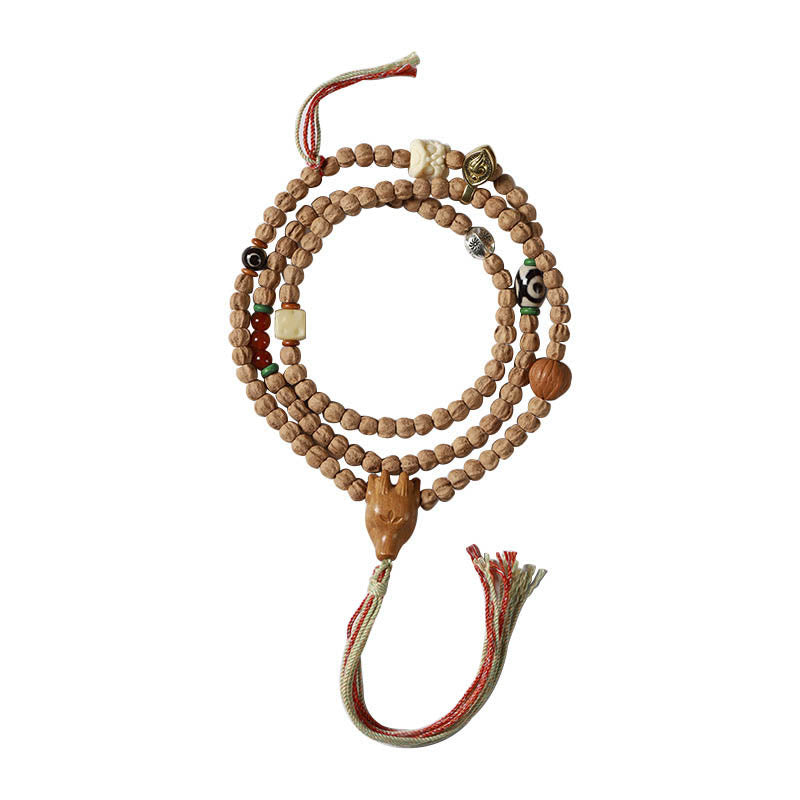 Buddha Stones 108 Beads Bodhi Seed Red Agate Deer Head Wisdom Mala Bracelet Mala Bracelet BS 15