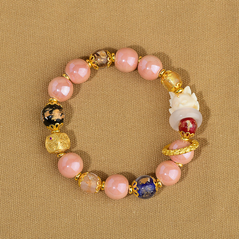 Buddha Stones Tibetan Incense Ash Liuli Glass Bead Luck Protection Nine-Tailed Fox Bracelet Bracelet BS 3