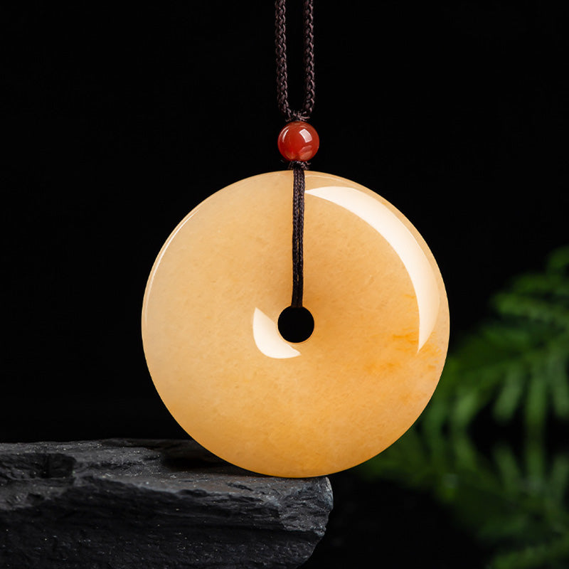 Buddha Stones Round Golden Silk Jade Peace Buckle Wealth Pendant Necklace Necklaces & Pendants BS Golden Silk Jade (Ward off evil spirits ♥ Wealth)