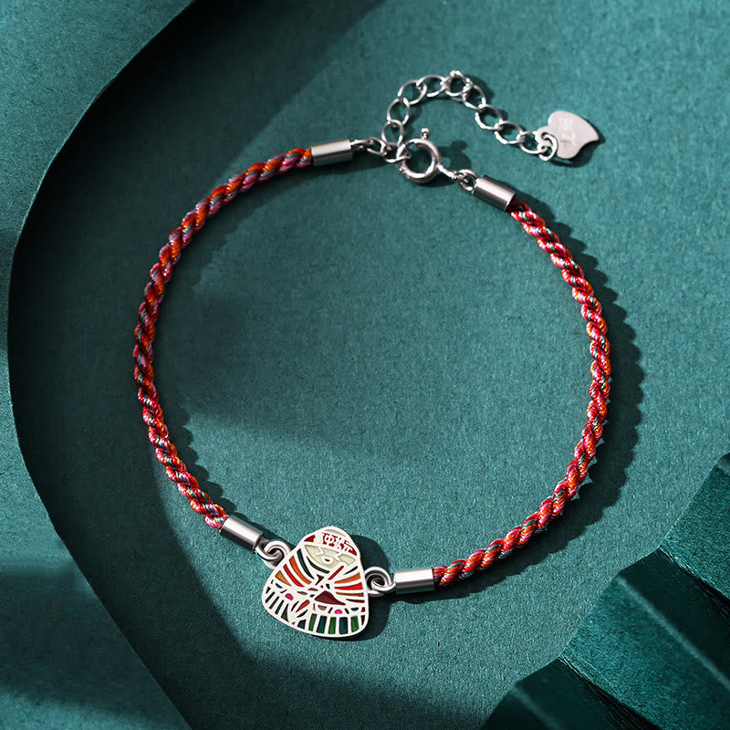 Buddha Stones 925 Sterling Silver Zongzi Pattern Luck Multicolored Handcrafted Bracelet Bracelet BS Red Colorful Rope for Wrist Circumference 14+3.5cm