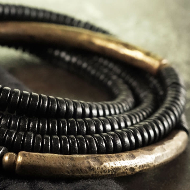 Buddha Stones Ebony Wood Copper Balance Multilayered Bracelet Bracelet BS 9