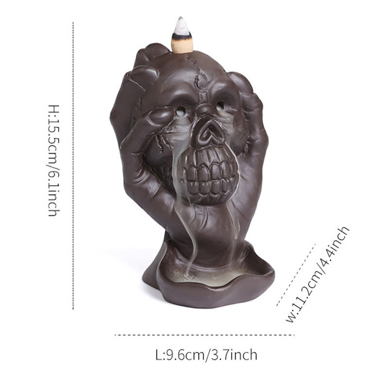Buddha Stones Halloween Skull With Ghost Hand Purple Clay Spiritual Incense Burner Decoration Incense Burner BS 10