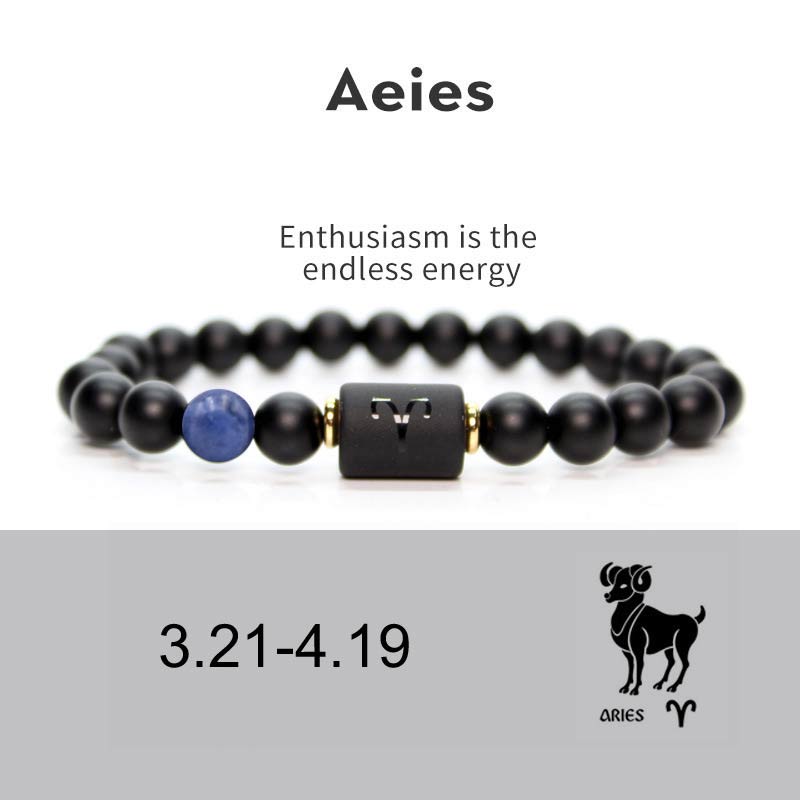 Buddha Stones 12 Constellations of the Zodiac Black Onyx Adjustable Bracelet Bracelet BS Aries