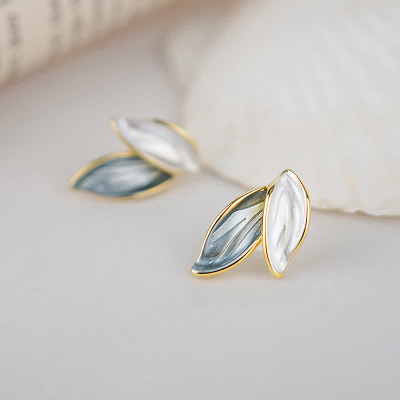 Buddha Stones Leaf Design Luck Stud Earrings Earrings BS 4