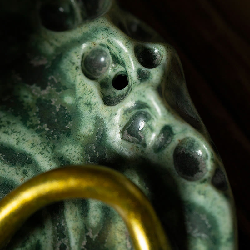 Buddha Stones Leaf Meditation Frog Pattern Healing Ceramic Incense Burner Decoration Incense Burner BS 9
