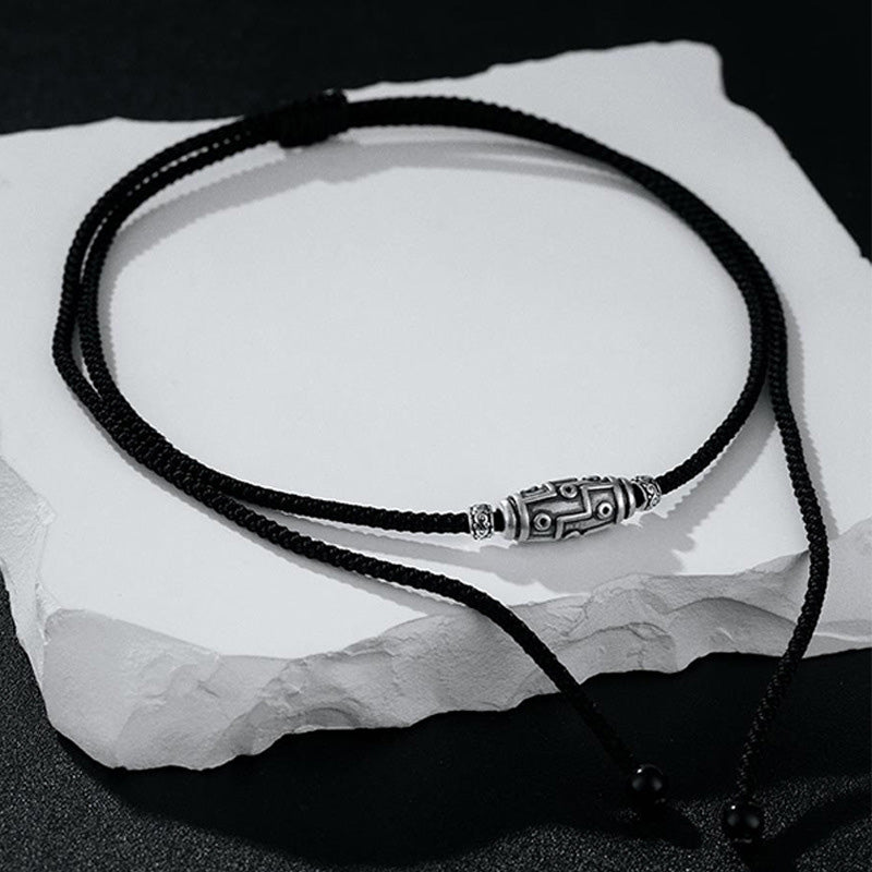 Buddha Stones 999 Sterling Silver Nine-Eye Dzi Bead Pattern Protection Rope Necklace Pendant Necklaces & Pendants BS 3