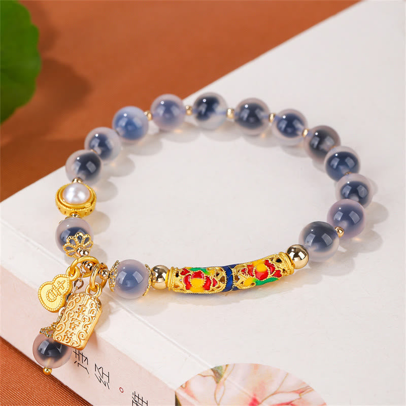 Buddha Stones Natural Blue Candy Agate Amulet Strength Bracelet Bracelet BS 2