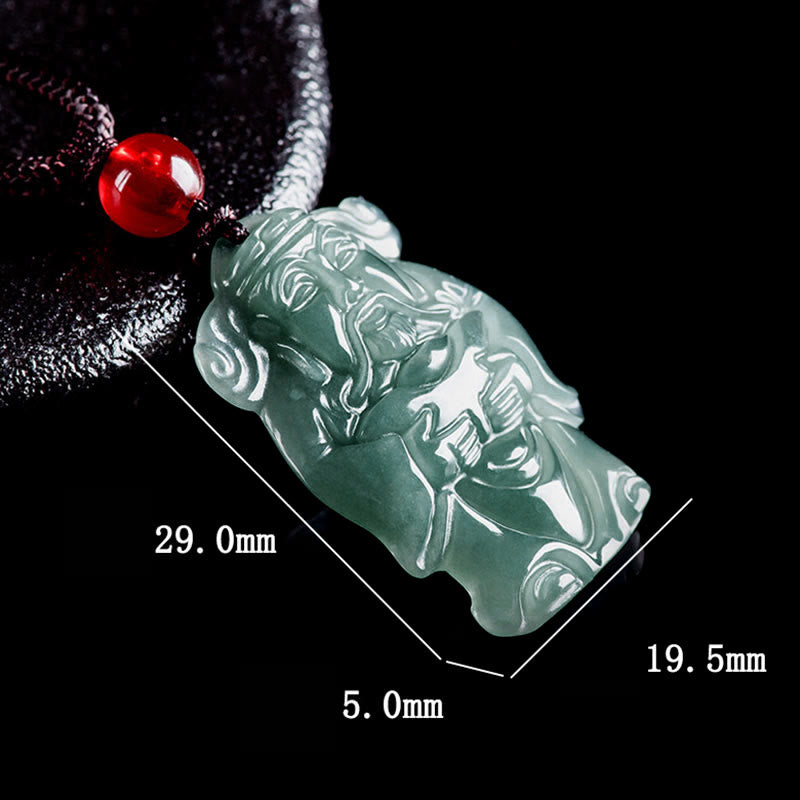 Buddha Stones Natural Green Jade Chinese God of Wealth Caishen Ingot Abundance Necklace Pendant Necklaces & Pendants BS 7