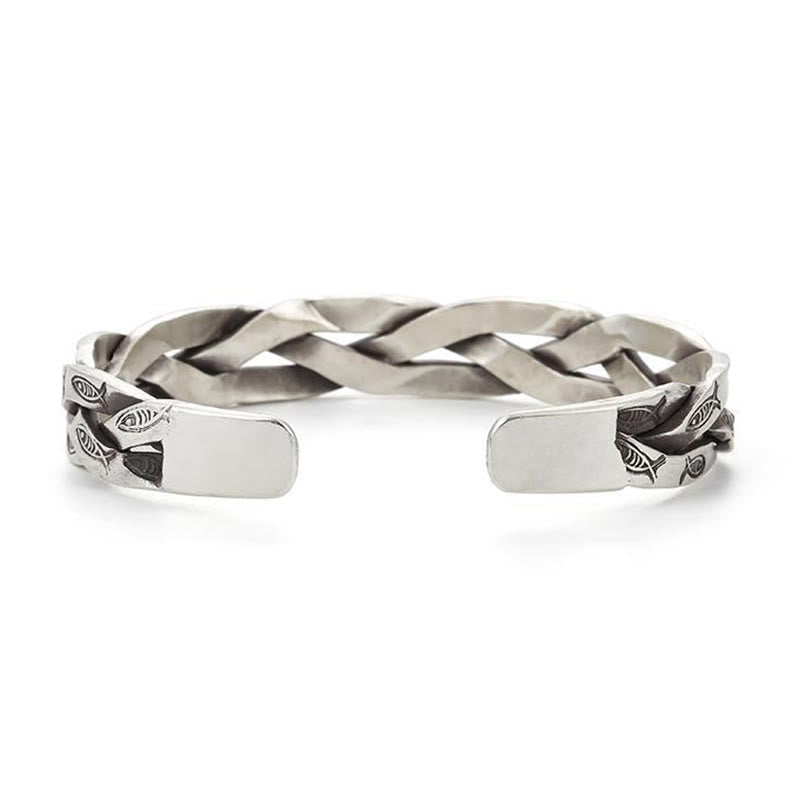 Buddha Stones Koi Fish Twisted Design Luck Wealth Cuff Bracelet Bangle Bracelet Bangle BS 4
