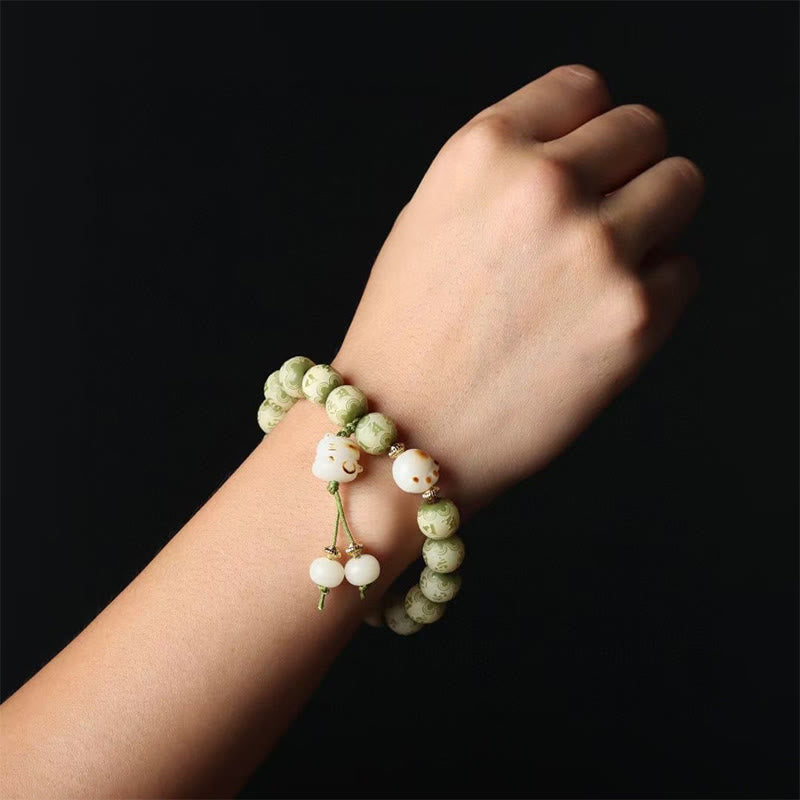 Buddha Stones Green Bodhi Seed Cat Paw Om Mani Padme Hum Engraved Wisdom Bracelet Bracelet BS 5