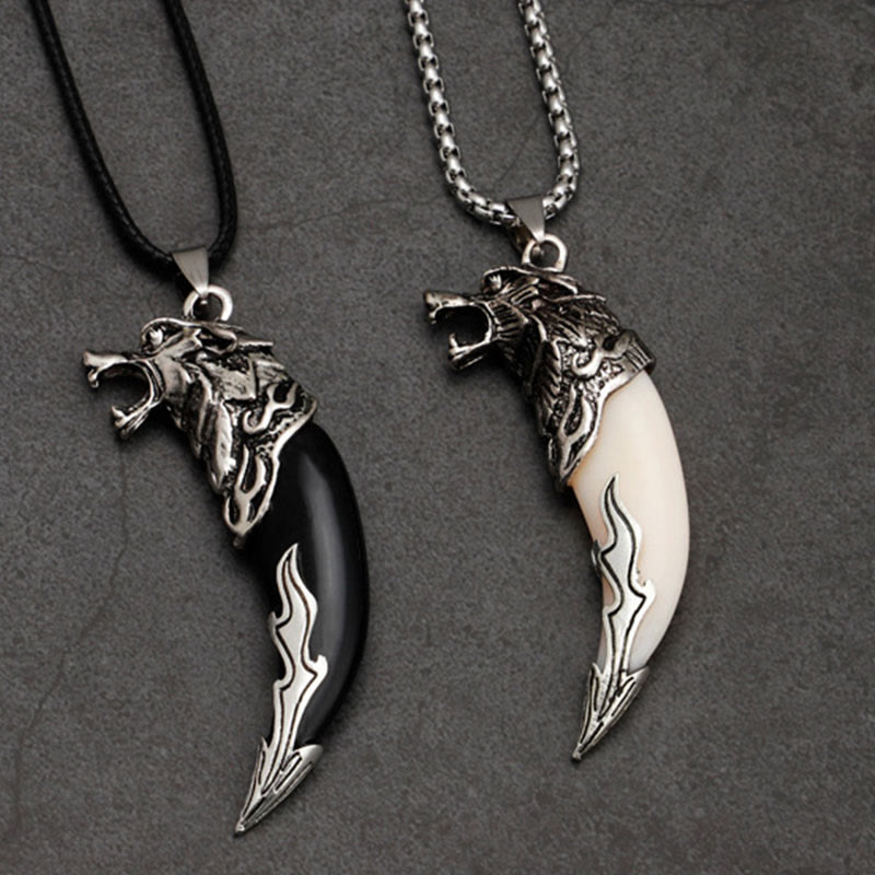 Buddha Stones Imitation Wolf Tooth Titanium Steel Balance Necklace Pendant Necklaces & Pendants BS 1