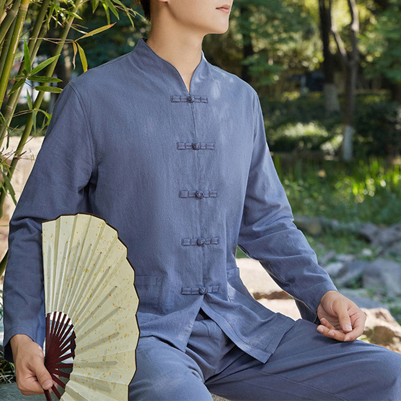 Buddha Stones Spiritual Zen Practice Yoga Meditation Prayer Clothing Cotton Linen Men's Set - Blue - US/UK/AU48,EU58 (6XL) - image 3