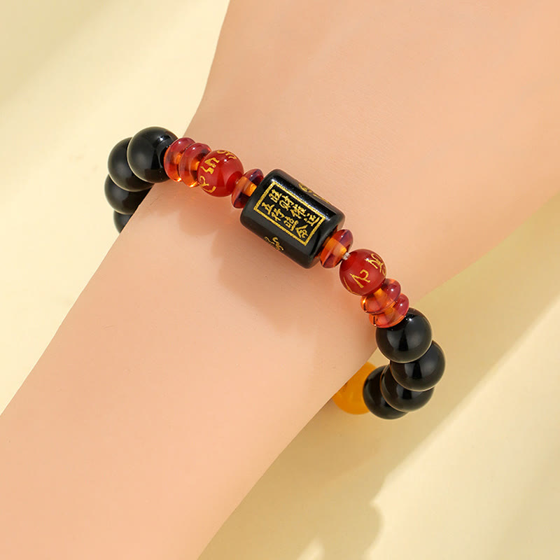 Buddha Stones Five Elements Black Onyx Red Agate Wisdom Wealth Bracelet Bracelet BS 11