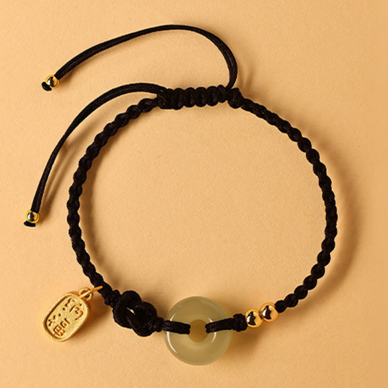 Buddha Stones Hetian Jade Peace Buckle Fu Character String Luck Bracelet 9