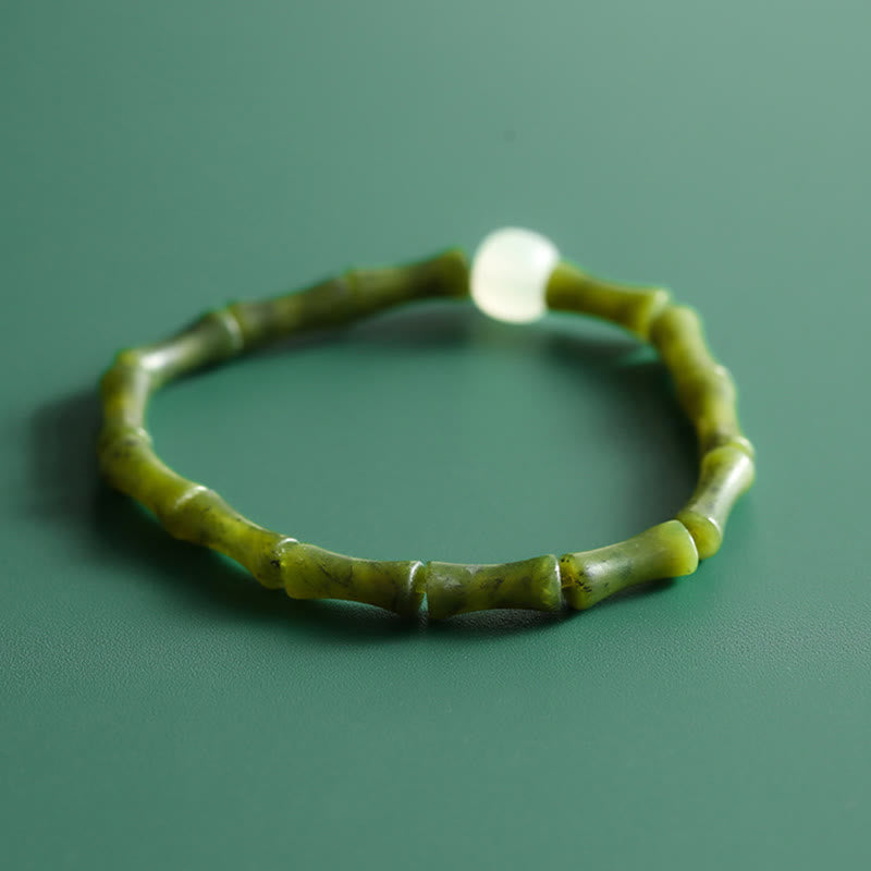 Buddha Stones Green Bamboo Jade Pattern Luck Abundance Bracelet Bracelet BS 3