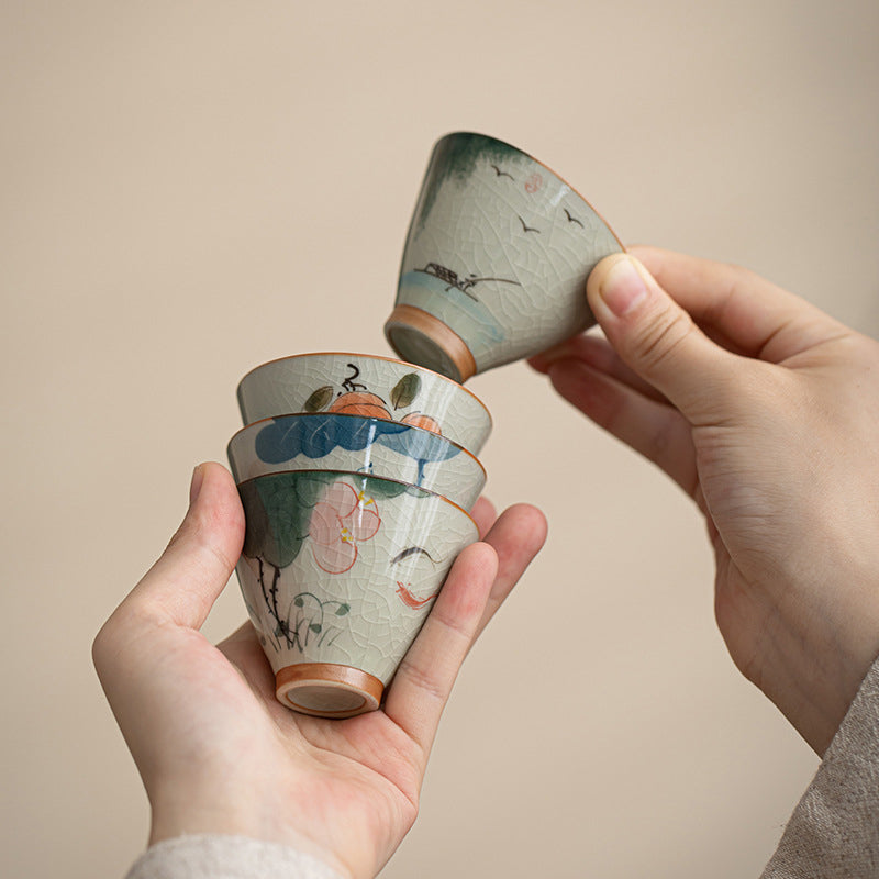 Buddha Stones Persimmon Boat Koi Fish Lotus Ceramic Teacup Kung Fu Tea Cup 50ml Cup BS main