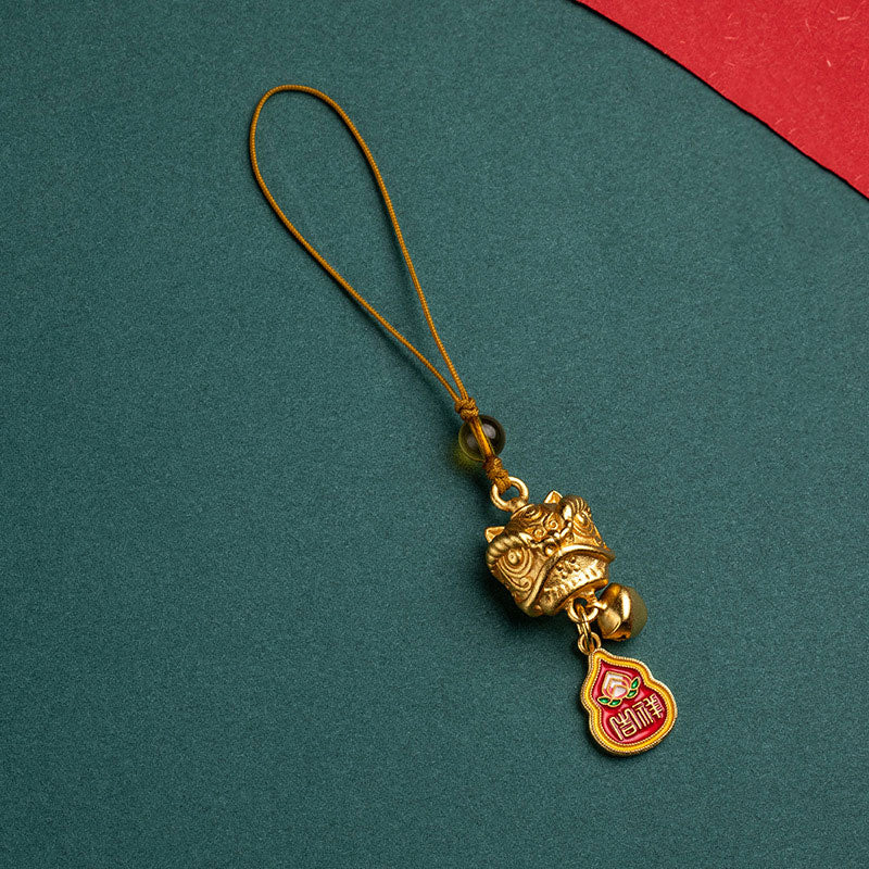 Buddha Stones Dancing Lion Auspicious Ruyi Safe Peace Rich Copper Wealth Phone Hanging Decoration Phone Hanging Decoration BS 3