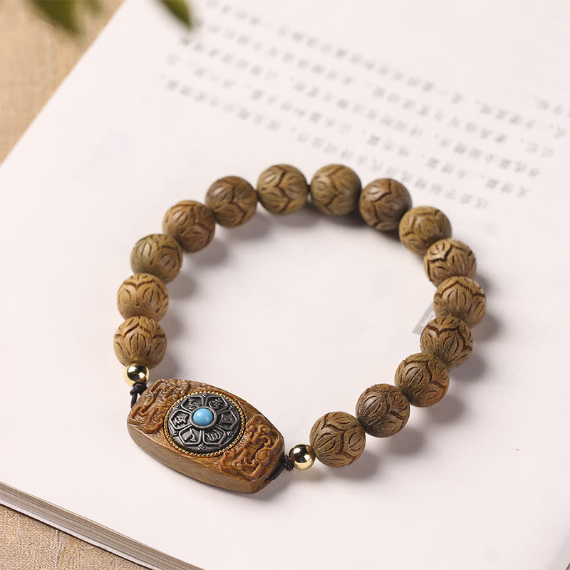 Buddha Stones Green Sandalwood Ebony Wood Sandalwood Om Mani Padme Hum Soothing Bracelet Bracelet BS 3