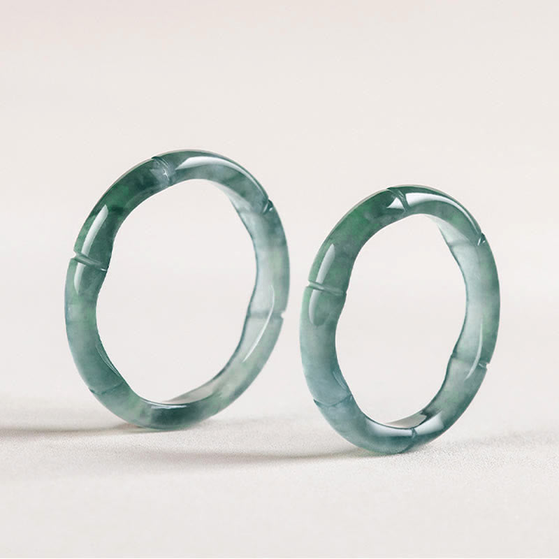 Buddha Stones Natural Jade Bamboo Prosperity Abundance Ring Ring BS 10