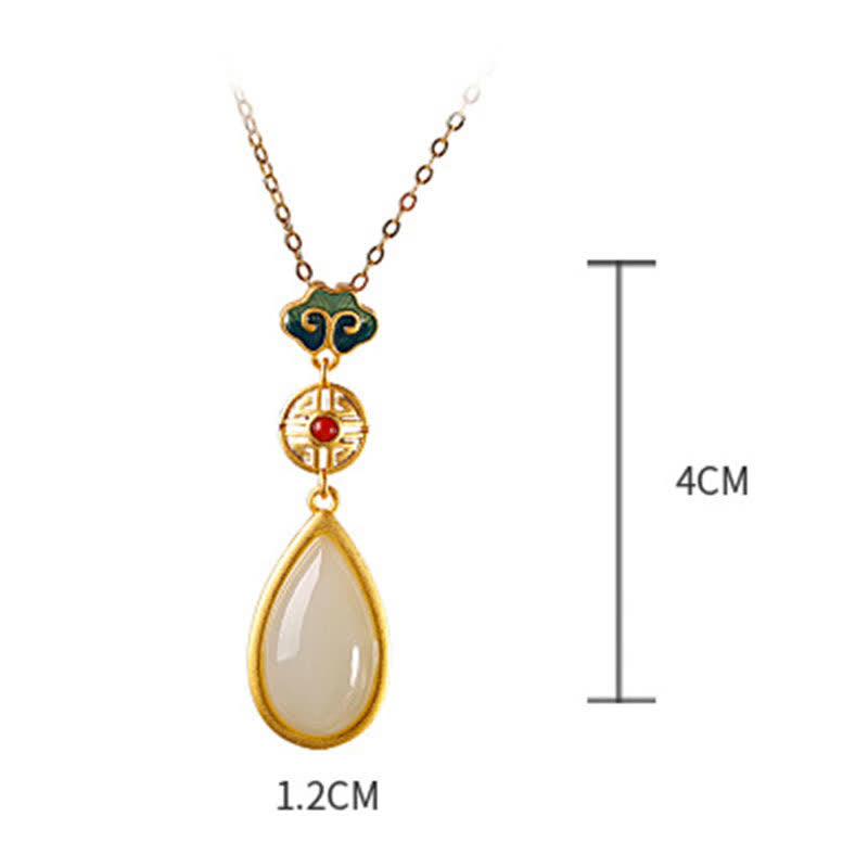 Buddha Stones 925 Sterling Silver Hetian White Jade Water Drop Chain Necklace Pendant Bracelet Bracelet Necklaces & Pendants BS 7